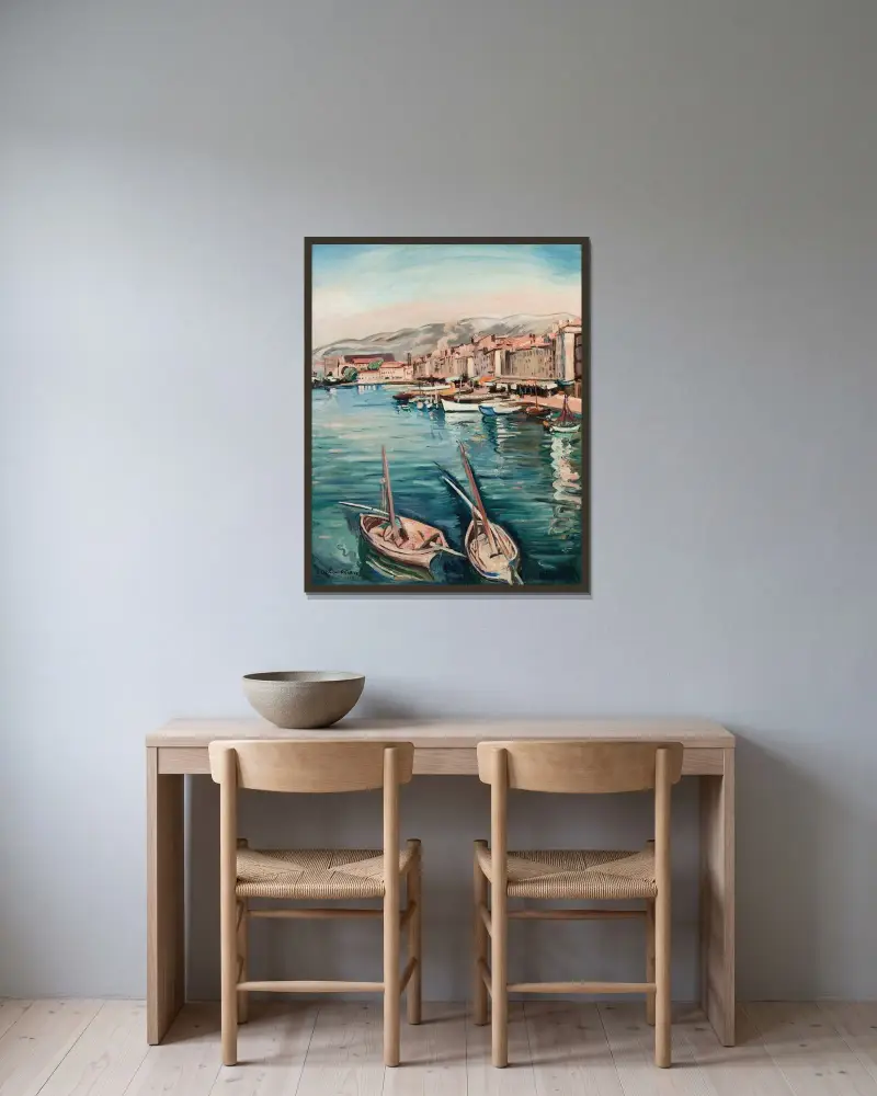 Hamnen i Toulon av Emile Othon Friesz inramad på en vägg