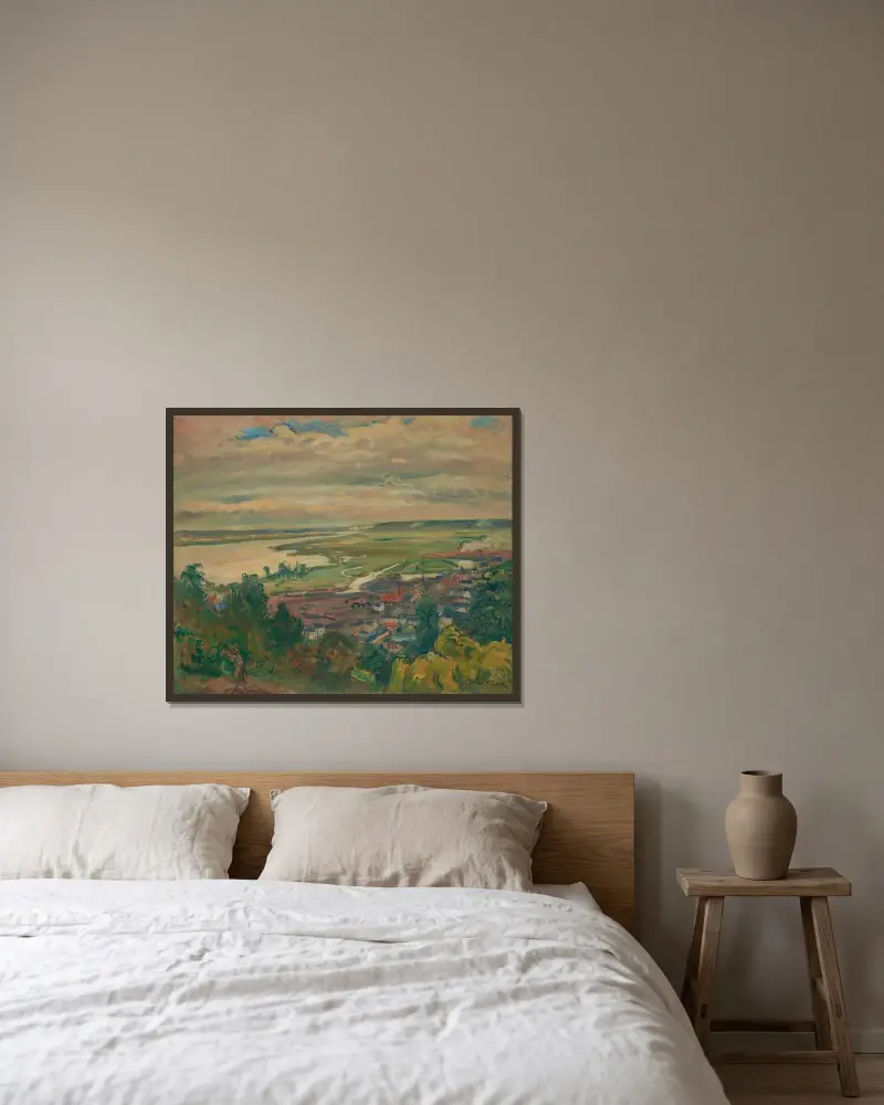 Mynningen vid Honfleur av Emile Othon Friesz inramad på en vägg