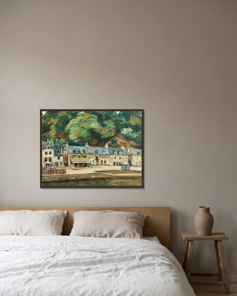 Maisons au bord de la rivière av Emile Othon Friesz inramad på en vägg