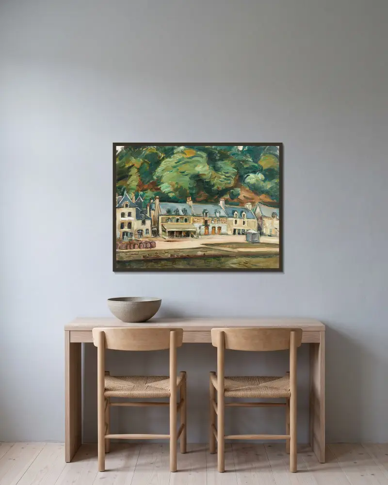 Maisons au bord de la rivière av Emile Othon Friesz inramad på en vägg