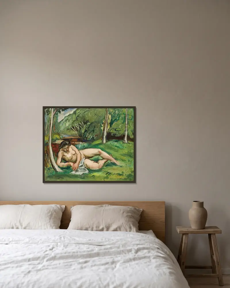 Naken liggande i ett landskap av Emile Othon Friesz inramad på en vägg