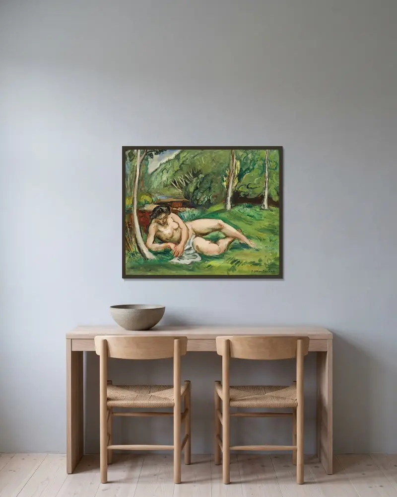Naken liggande i ett landskap av Emile Othon Friesz inramad på en vägg
