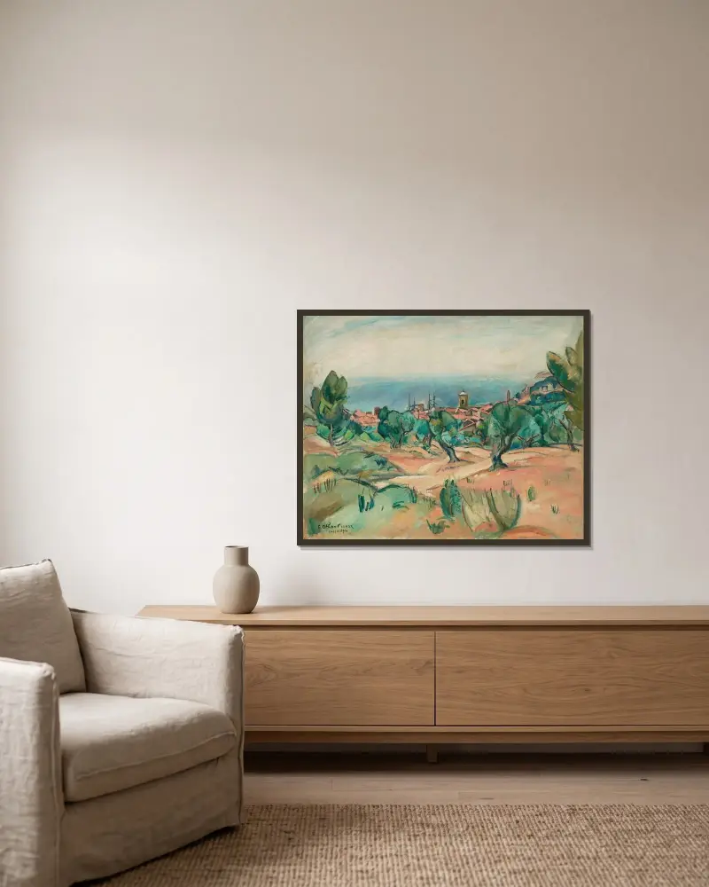 Landskap från Cassis av Emile Othon Friesz inramad på en vägg