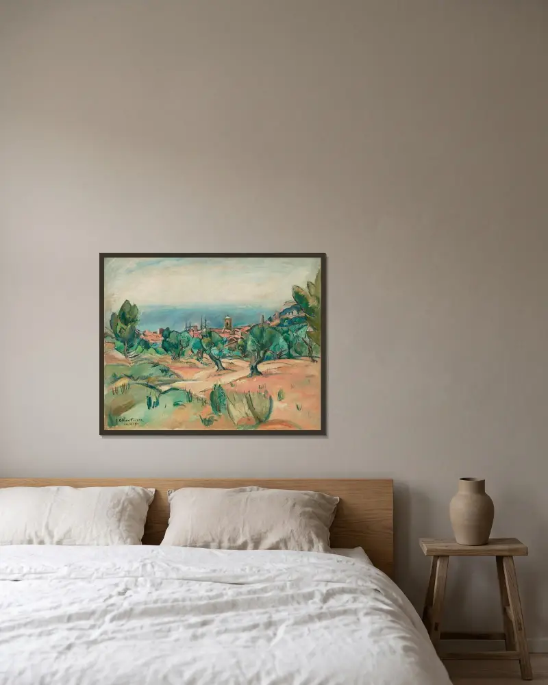 Landskap från Cassis av Emile Othon Friesz inramad på en vägg