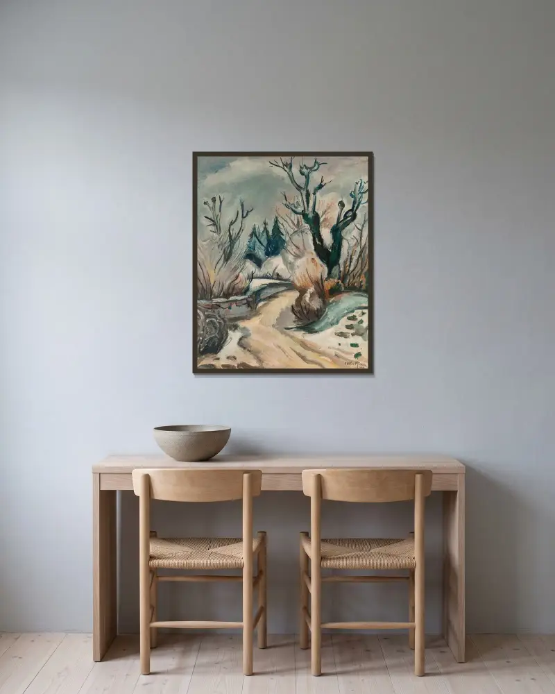 Snölandskap av Emile Othon Friesz inramad på en vägg