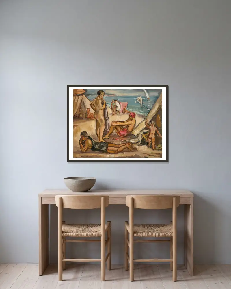 Scène Animée; Baigneuses, Le Cerf Volant av Emile Othon Friesz inramad på en vägg