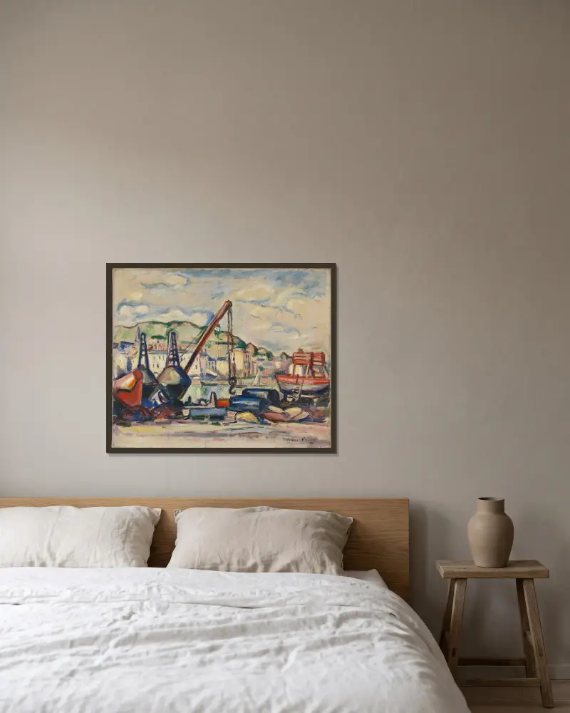 Hamnen i Honfleur av Emile Othon Friesz inramad på en vägg