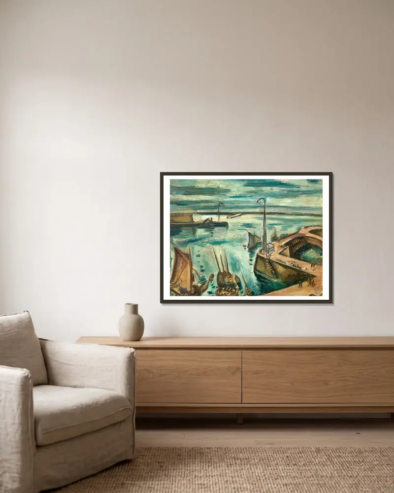 The Harbour of Le Havre av Emile Othon Friesz inramad på en vägg