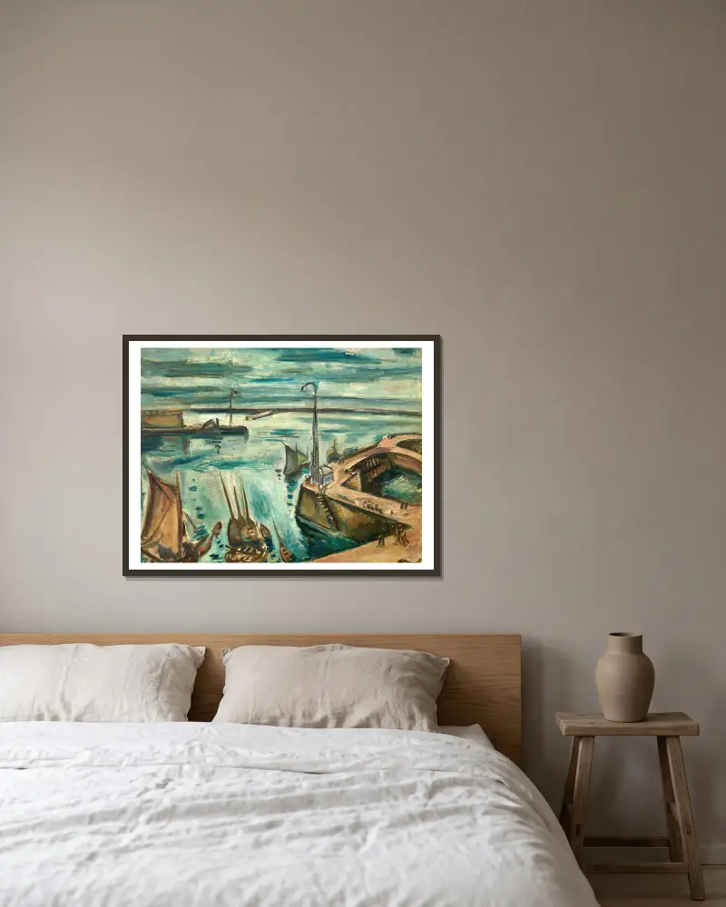 The Harbour of Le Havre av Emile Othon Friesz inramad på en vägg