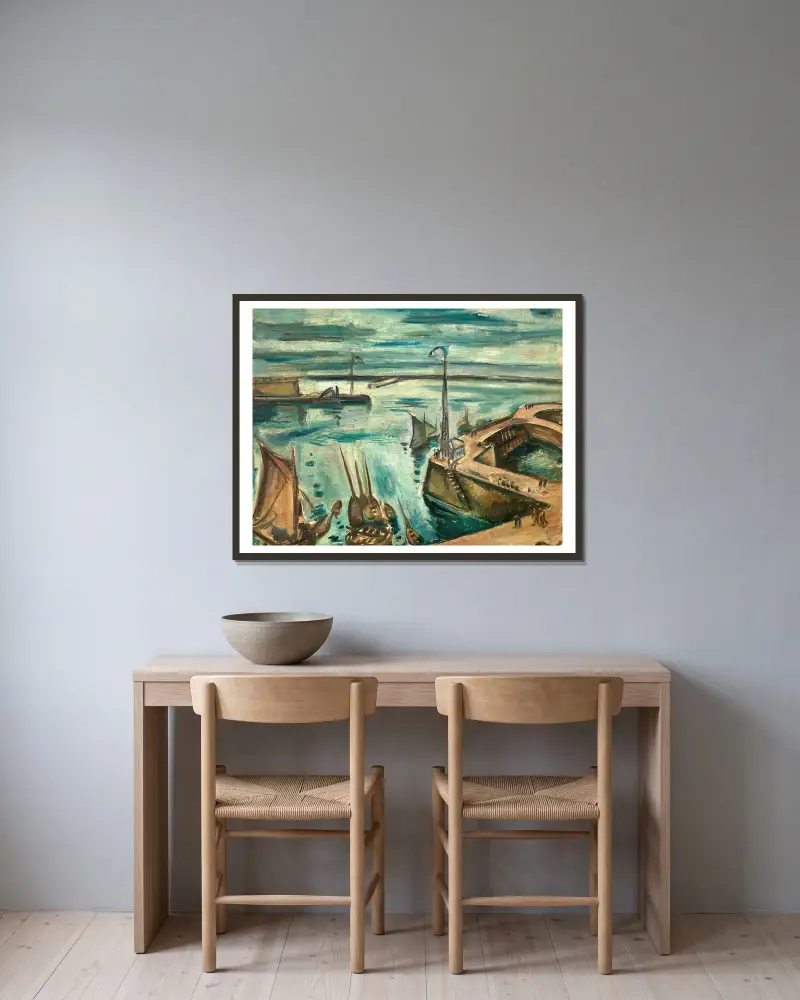 The Harbour of Le Havre av Emile Othon Friesz inramad på en vägg