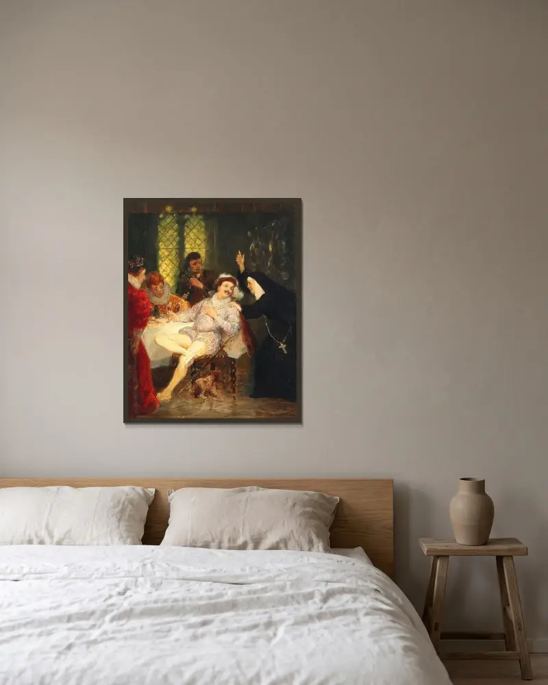 Primadonna Leocadi Gerlach og kammersanger Christian Hansen i “Don Juan” av Otto Bache inramad på en vägg