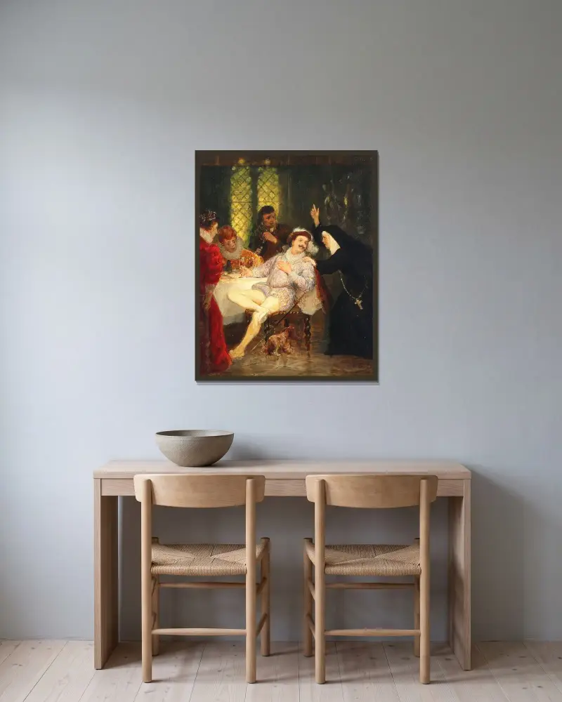 Primadonna Leocadi Gerlach og kammersanger Christian Hansen i “Don Juan” av Otto Bache inramad på en vägg