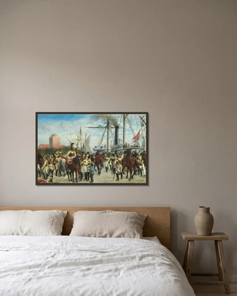 Studie til Hestgarden indskibes i Korsør 1848 av Otto Bache inramad på en vägg