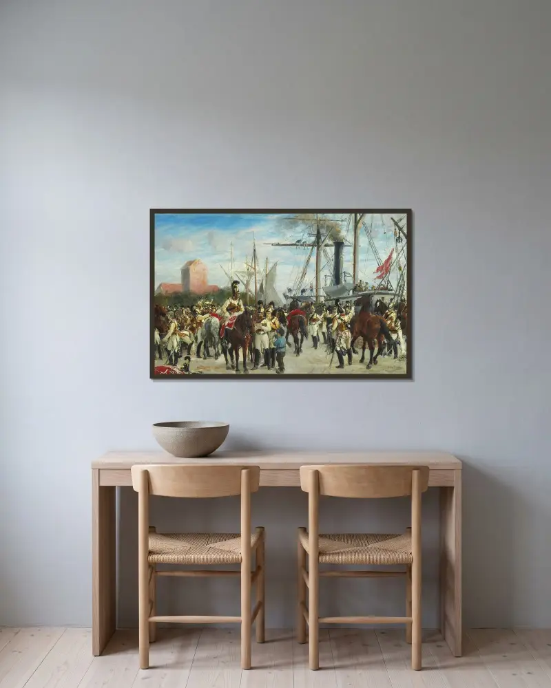 Studie til Hestgarden indskibes i Korsør 1848 av Otto Bache inramad på en vägg