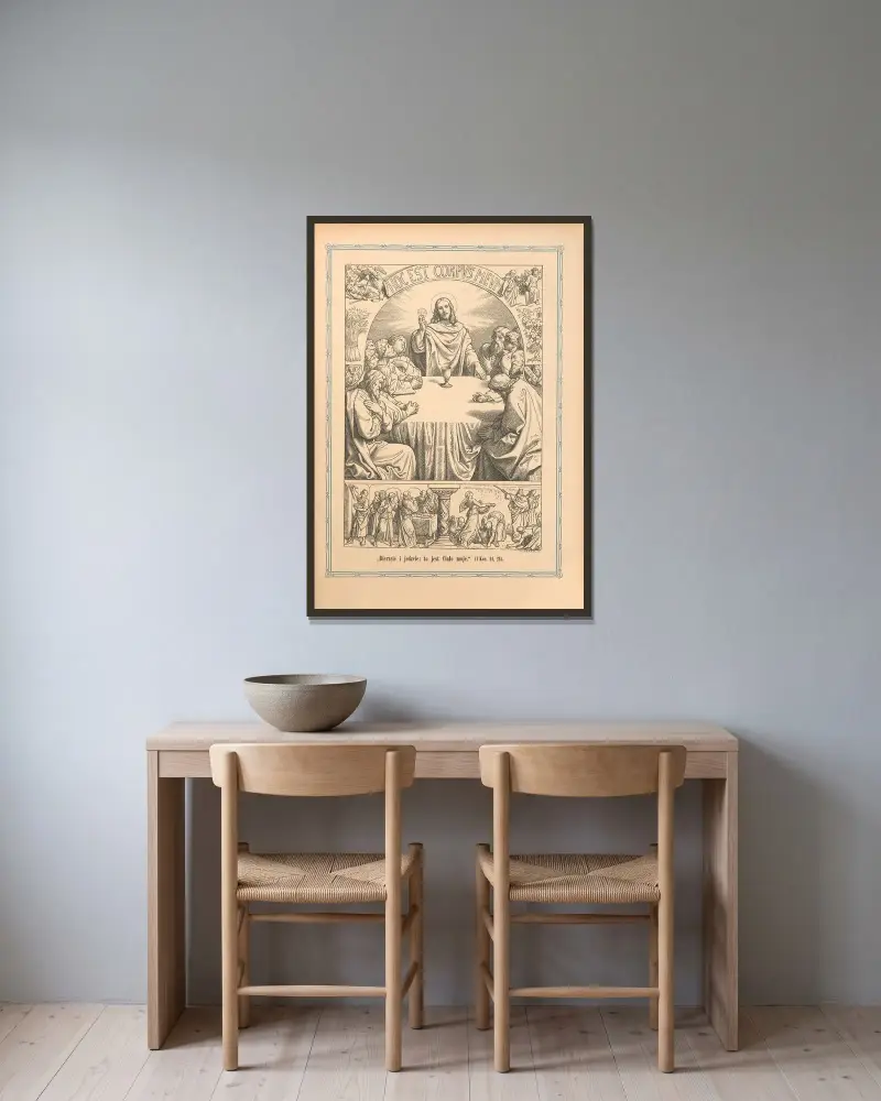 Nehmt und esst; das ist mein Leib von Otto Bitschnau gerahmt an einer Wand