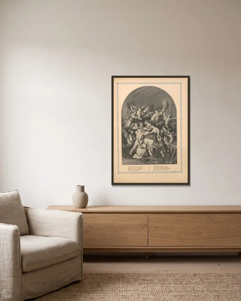 Beschütze mich, guter Gott, wenn ich mich zum Schlafen lege von Otto Bitschnau gerahmt an einer Wand
