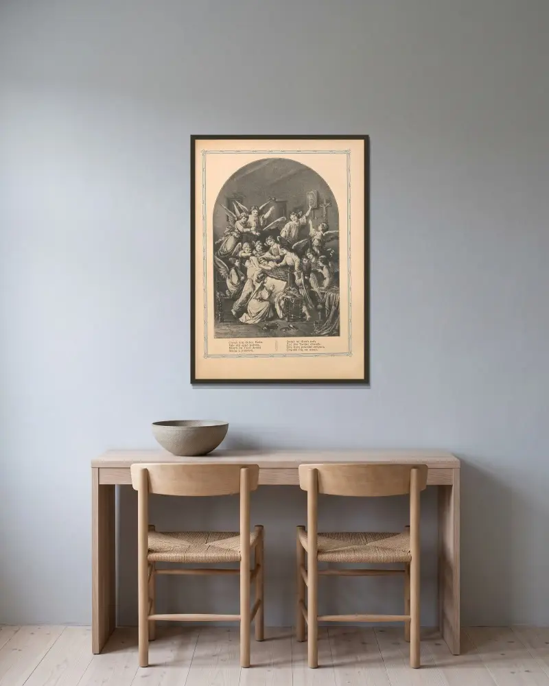 Beschütze mich, guter Gott, wenn ich mich zum Schlafen lege von Otto Bitschnau gerahmt an einer Wand
