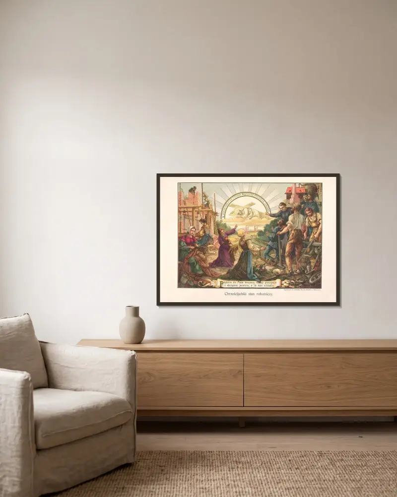 Christlicher Arbeiterstand von Otto Bitschnau gerahmt an einer Wand