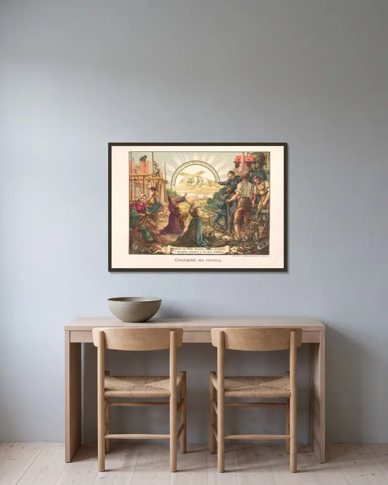 Christlicher Arbeiterstand von Otto Bitschnau gerahmt an einer Wand
