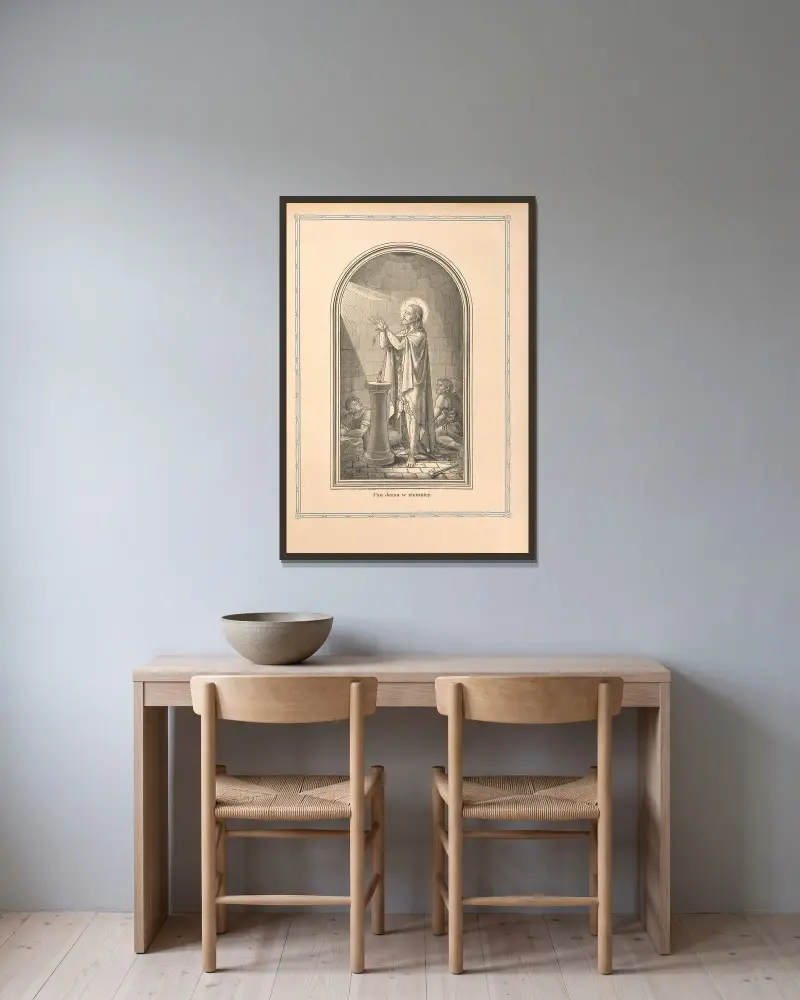 Herr Jesus im Abendmahlssaal von Otto Bitschnau gerahmt an einer Wand