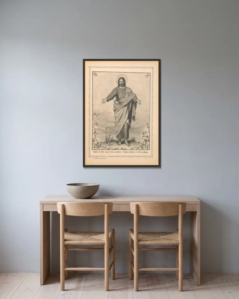 Kommt her zu mir, alle, die ihr mühselig und beladen seid von Otto Bitschnau gerahmt an einer Wand