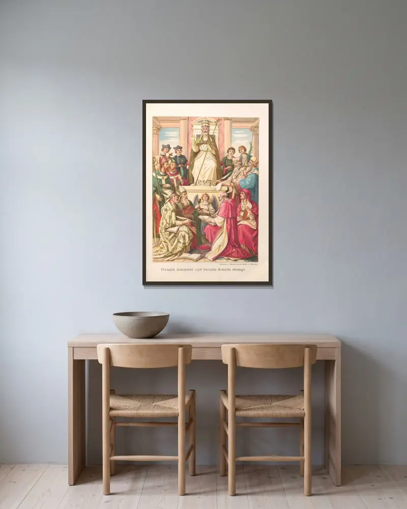 Ordnung der Würden, also die Hierarchie der heiligen Kirche von Otto Bitschnau gerahmt an einer Wand