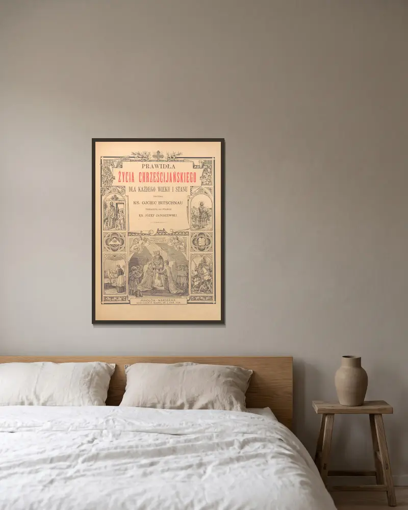 Prawidła życia chrześcijańskiego – title page av Otto Bitschnau inramad på en vägg