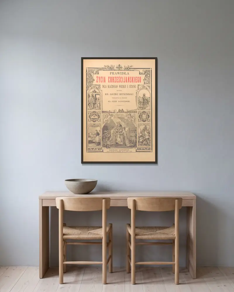 Prawidła życia chrześcijańskiego – title page av Otto Bitschnau inramad på en vägg