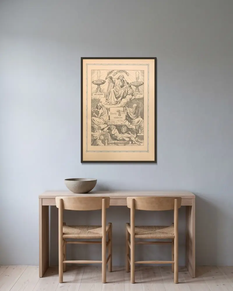 Die letzten Dinge von Otto Bitschnau gerahmt an einer Wand