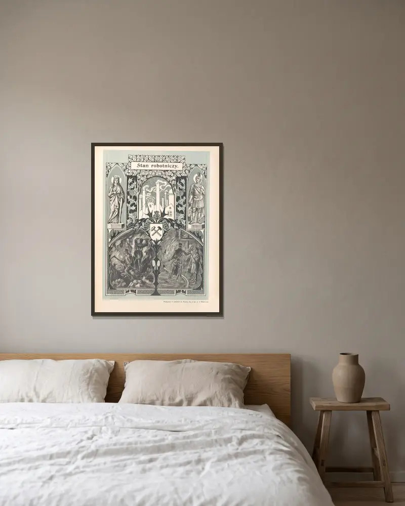 Der Arbeiterstand von Otto Bitschnau gerahmt an einer Wand