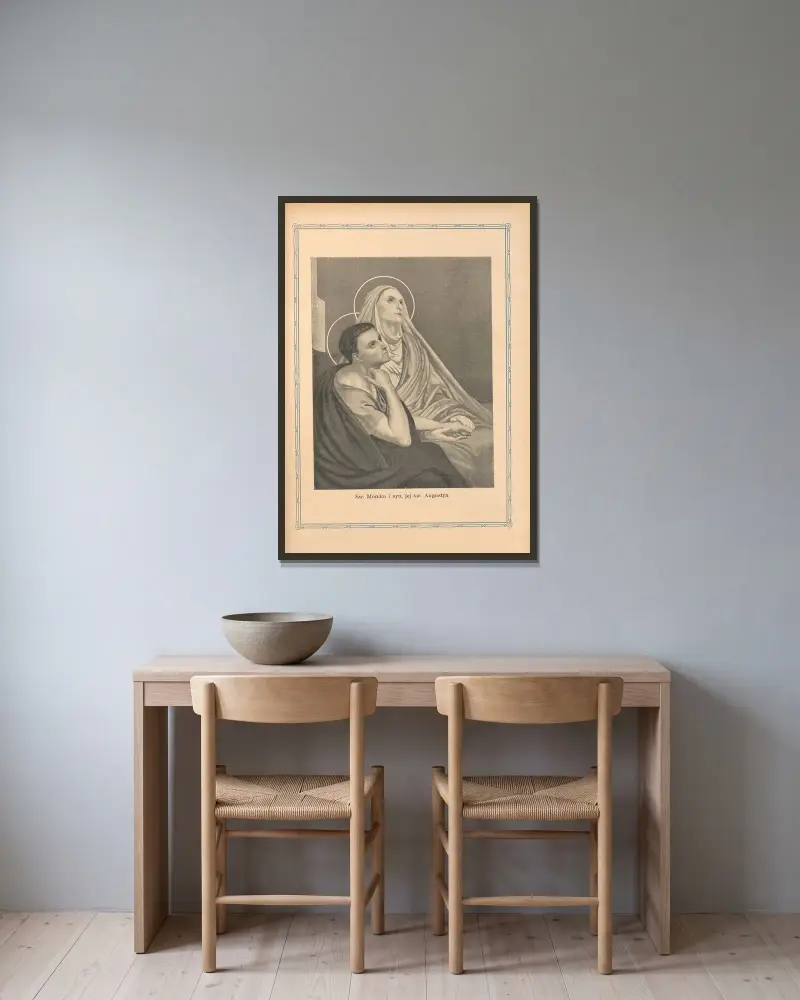 Die heilige Monika und ihr Sohn der heilige Augustinus von Otto Bitschnau gerahmt an einer Wand
