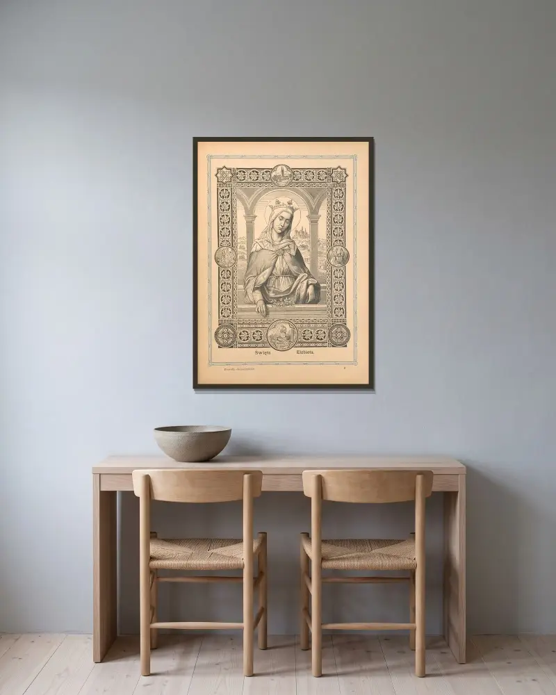 Heilige Elisabeth von Otto Bitschnau gerahmt an einer Wand