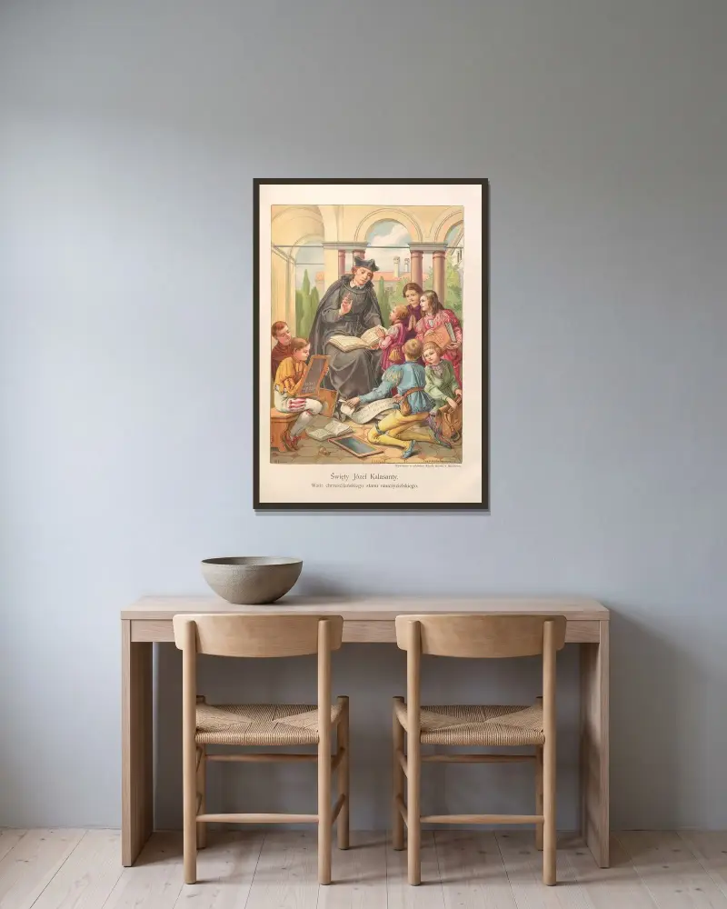 Der heilige Josef Kalasanz von Otto Bitschnau gerahmt an einer Wand