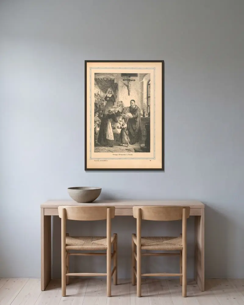 Der heilige Vinzenz von Paul von Otto Bitschnau gerahmt an einer Wand
