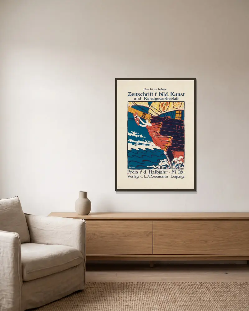 Hier zu haben; Zeitschrift für bildende Kunst und Kunstgewerbe av Otto Eckmann inramad på en vägg