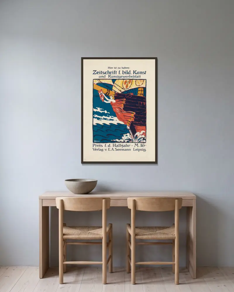 Hier zu haben; Zeitschrift für bildende Kunst und Kunstgewerbe av Otto Eckmann inramad på en vägg