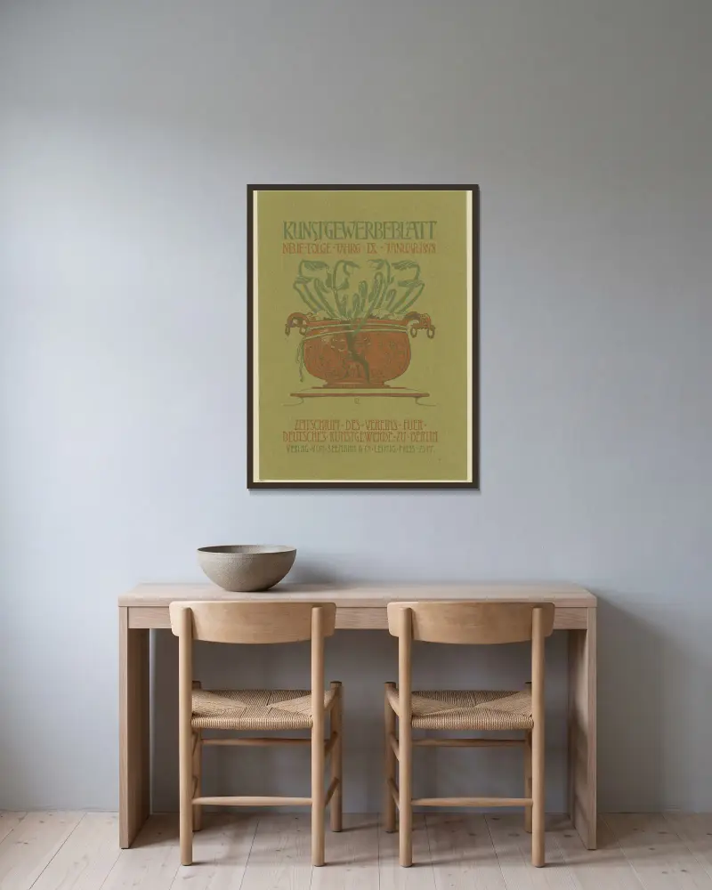 Kunstgewerbeblatt Neue Folge (Januar 1898), 1898 – Nr. 1 von Otto Eckmann gerahmt an einer Wand