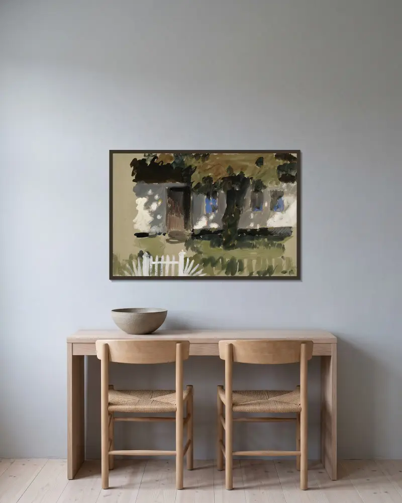 Landschaftsstudie Haus mit Garten und Baum av Otto Eckmann inramad på en vägg