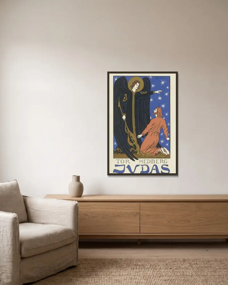 Umschlagtitel zu Tor Hedberg, Judas von Otto Eckmann gerahmt an einer Wand