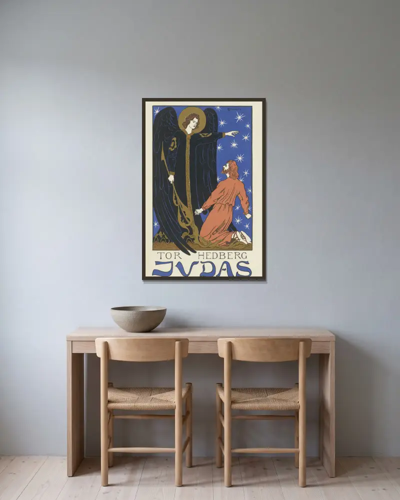 Umschlagtitel zu Tor Hedberg, Judas von Otto Eckmann gerahmt an einer Wand