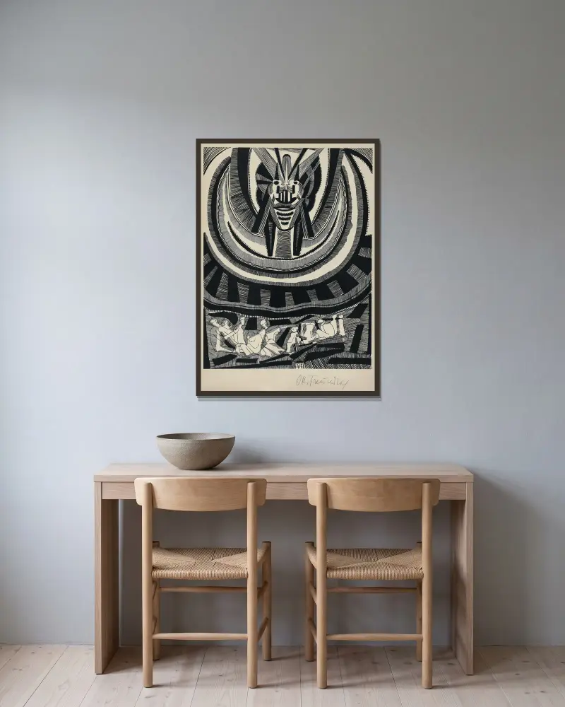 Die Zeichen Pl.6 von Otto Freundlich gerahmt an einer Wand