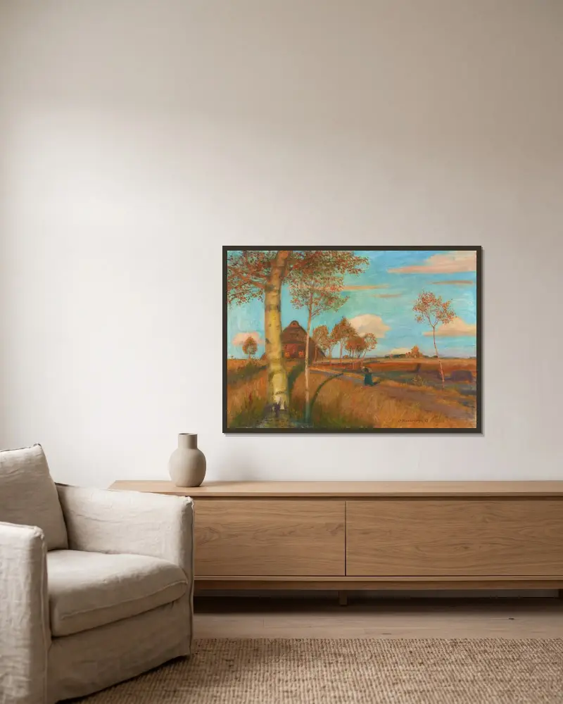 Abendsonne im Moor von Otto Modersohn gerahmt an einer Wand