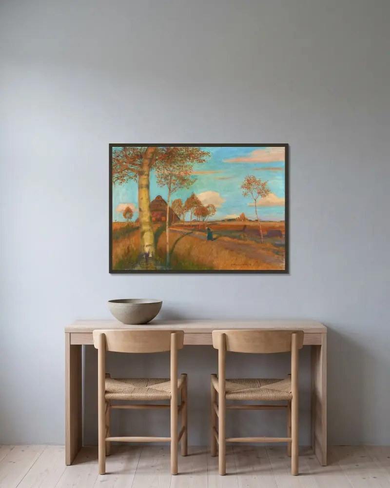 Abendsonne im Moor von Otto Modersohn gerahmt an einer Wand