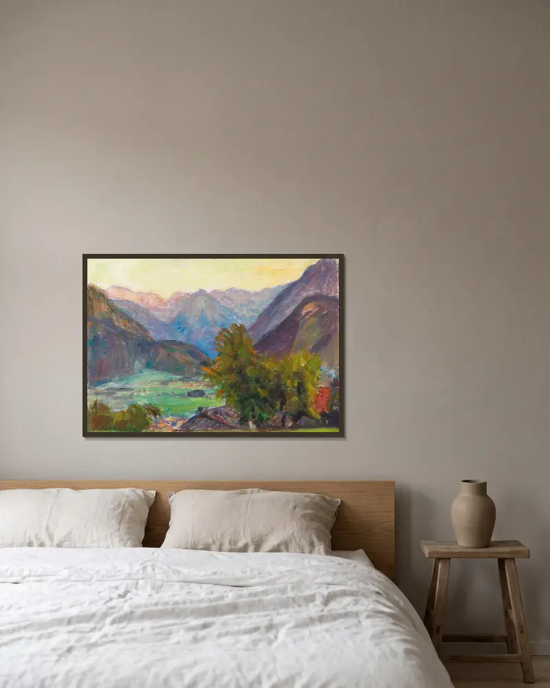 Blick ins Ostrachtal mit Hintersteiner Bergen av Otto Modersohn inramad på en vägg