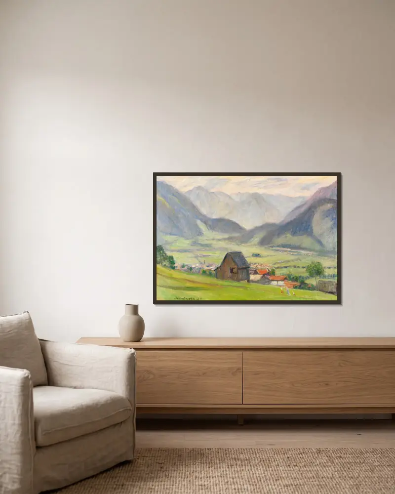 Pohled do údolí (Hindelang), Otto Modersohn v rámu na stěně