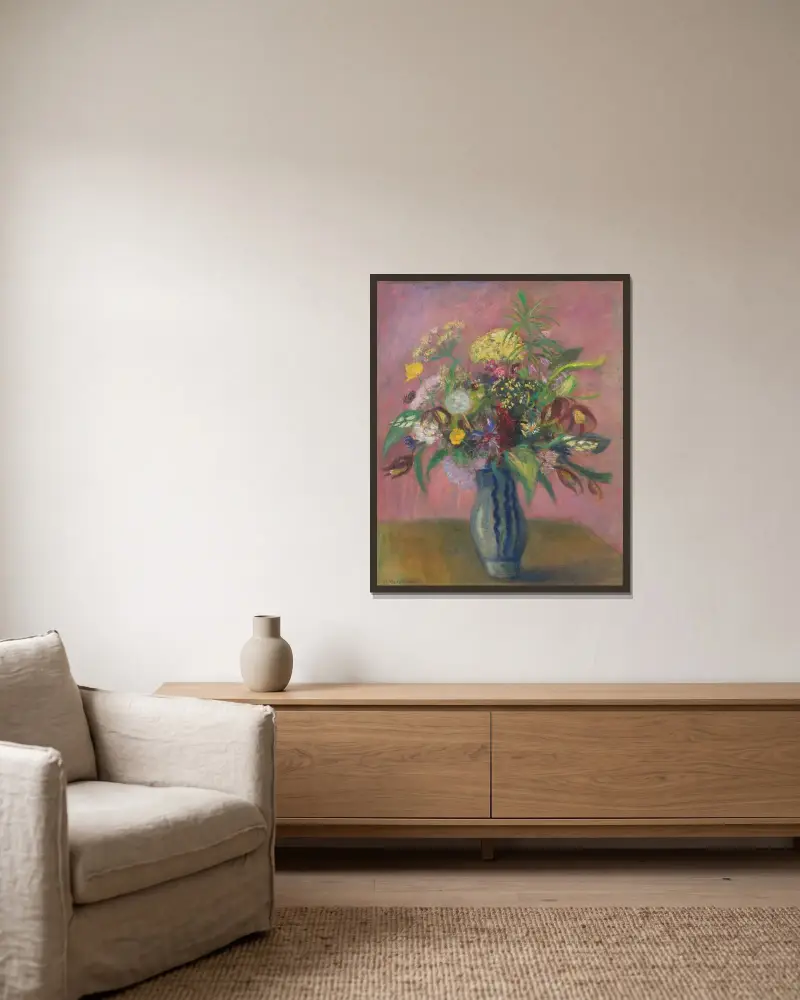 Blomsterstilleben av Otto Modersohn inramad på en vägg