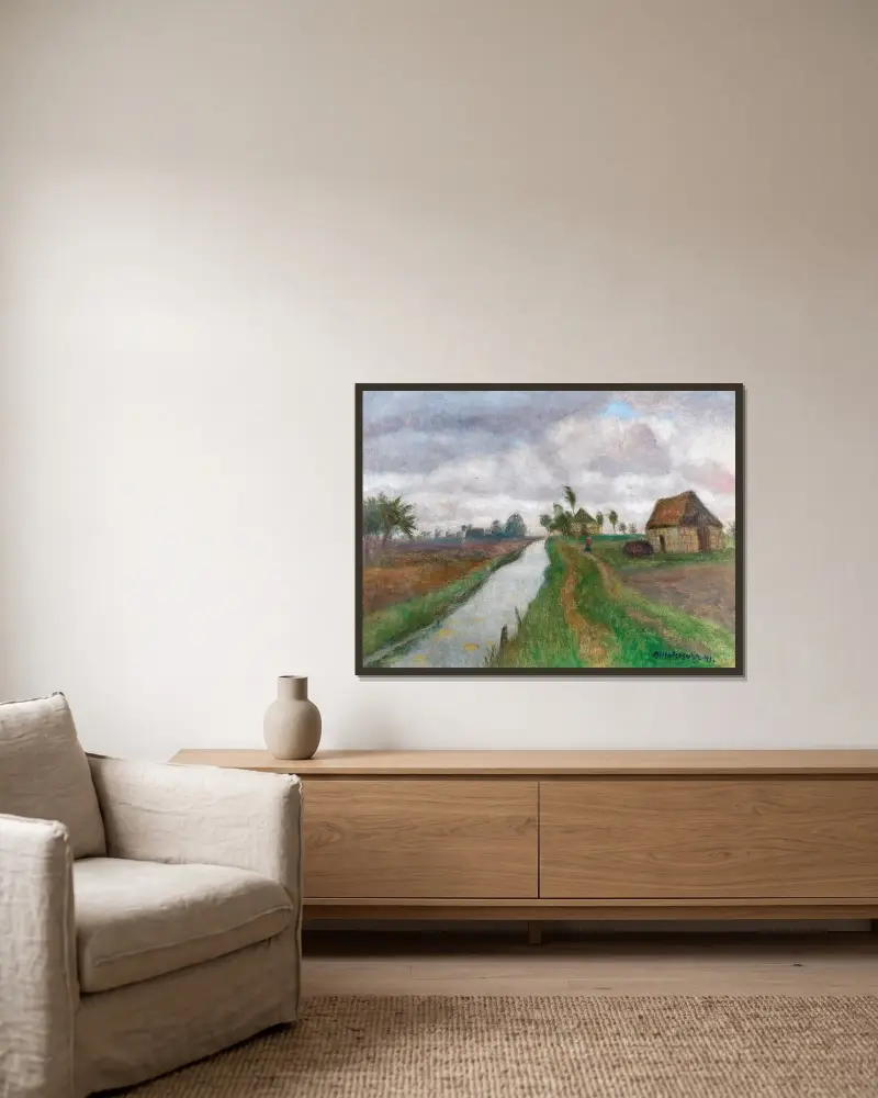 Am Kanal im Moor von Otto Modersohn gerahmt an einer Wand