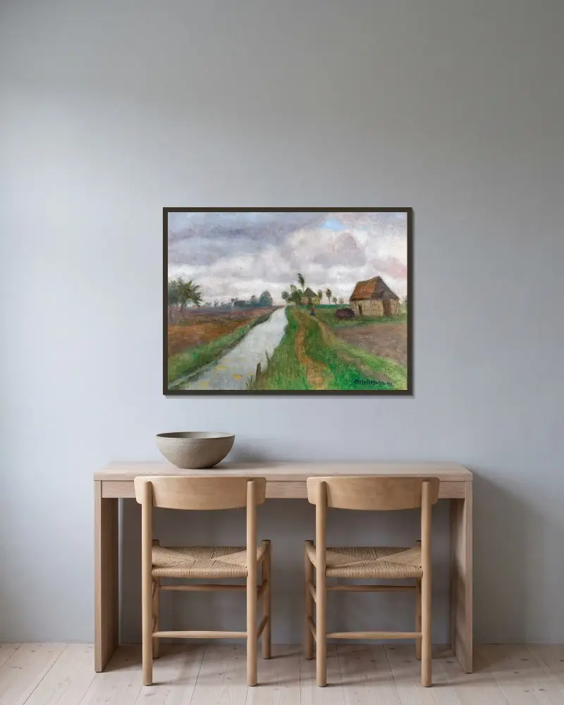 Am Kanal im Moor von Otto Modersohn gerahmt an einer Wand