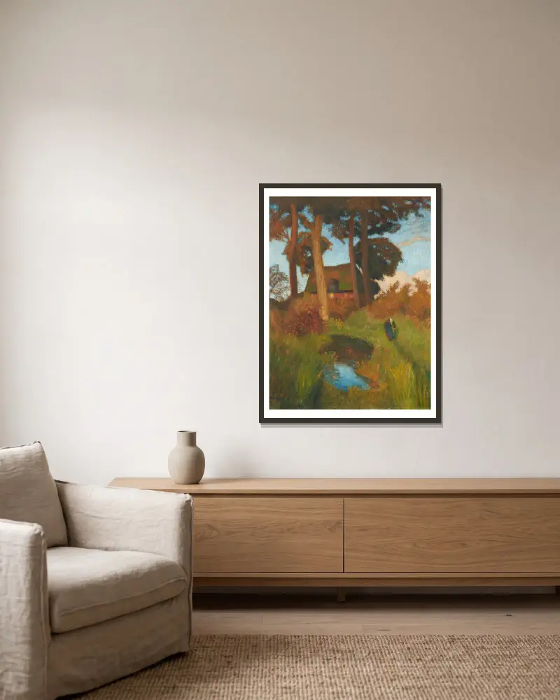 Das alte Haus von Otto Modersohn gerahmt an einer Wand
