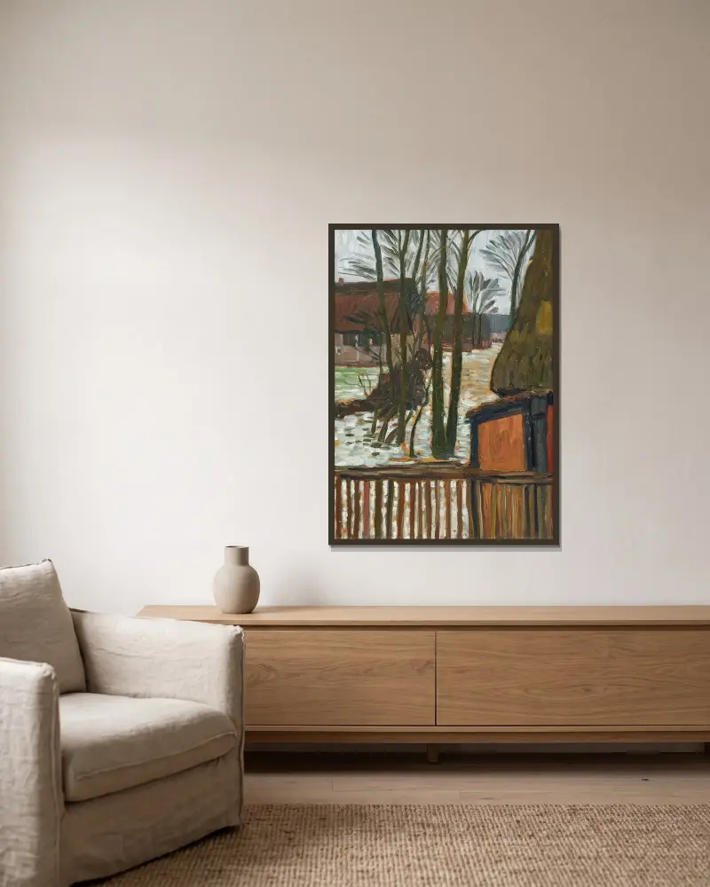 Fischerhuder Dorfstraße von Otto Modersohn gerahmt an einer Wand
